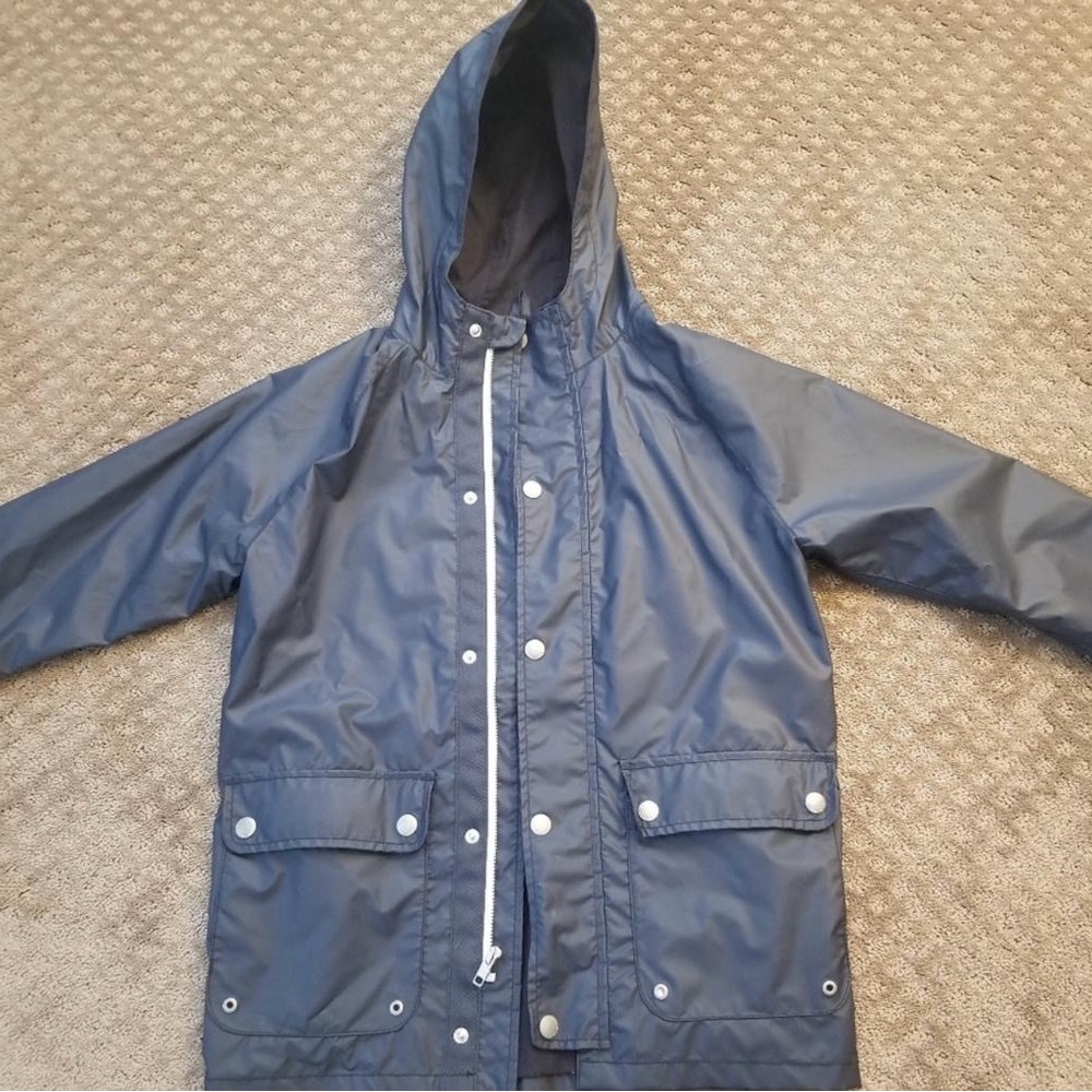 GAP Kids Boys Medium Navy Rain Jacket Full Zip W/ Hood Coat